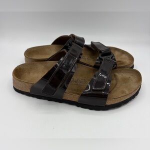 Birkenstock birkis Madura brown patent leather slip on sandal women’s size 8